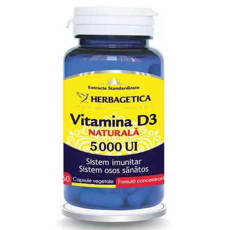 Vitamina D3 naturala 5000 UI, 60 capsule, Herbagetica